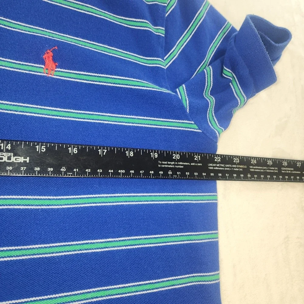 Polo Ralph Lauren Mens Large Blue Green Striped‎ Short Sleeve Cotton Polo Shirt